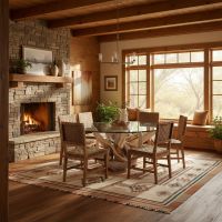 Rustic Dining Table: Some lifestyle images are created with AI for visualization purposes. Crafted from natural solid wood, each piece is unique and will vary.