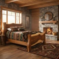 Live Edge Golden Walnut Natural Wood Slab Bed