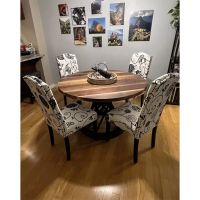 Customer Photo - Flat Edge Black Walnut Table Top in Natural Clear Finish with an Ebony Steel Base