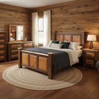 Rustic Bedroom Furniture: Some lifestyle images are created with AI for visualization purposes. Crafted from natural solid wood, each piece is unique and will vary.