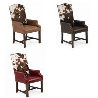 Upholstered Arm Captain Chairs with Cowhide Backrest: Bomber Jacket Brown Leather (Top Left), Burnt Umber Cypress Leather (Top Right), & Crimson Red Leather (Bottom Left)
