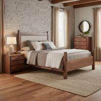 Black Walnut Bed: Some lifestyle images are created with AI for visualization purposes. Crafted from natural solid wood, each piece is unique and will vary.