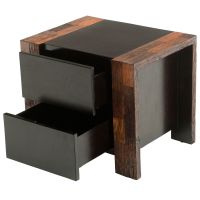 Urban Rustic 2 Drawer End Table shown with top drawer ajar and bottom drawer open