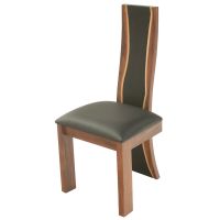 Urban Rustic Dayton Upholstered Dining Chair with Wildwood Backrest and Parisian Midnight Black Leather Seat