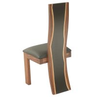 Back view of Urban Rustic Dayton Upholstered Dining Chair with Wildwood Backrest and Parisian Midnight Black Leather Seat