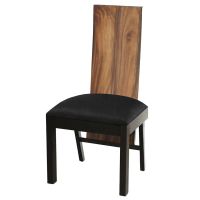 Urban Rustic Golden Walnut Upholstered Dining Chair - Parisian Midnight Black Leather Seat - Standard Wood Legs