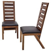 Urban Rustic Golden Walnut Upholstered Ladderback Dining Chairs with Parisian Midnight Black Leather Seats