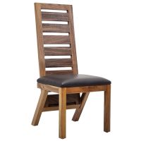 Urban Rustic Golden Walnut Upholstered Ladderback Dining Chair with Parisian Midnight Black Leather Seat