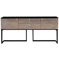 Urban Rustic Modern Sideboard shown with Antique Distressed Dark Mahogany Cabinet & Ebony Metal Base