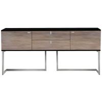 Urban Rustic Modern Sideboard shown with Antique Distressed Dark Mahogany Cabinet & Silver Steel Base