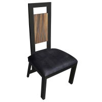 Urban Rustic Night At The Apollo Dining Chair - Golden Walnut Backrest - Parisian Midnight Black Leather Seat