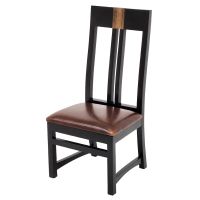 Urban Rustic Runway Dining Chair - Ebony Side Chair - Burnt Umber Cypress Leather