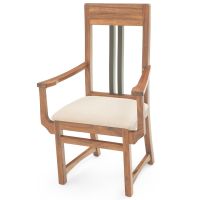 Urban Rustic Runway Dining Chair - Golden Walnut Arm Chair - Creme Linen Fabric