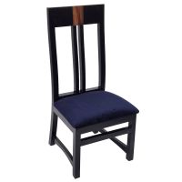Urban Rustic Runway Dining Chair - Ebony Side Chair - Blue Velvet Fabric
