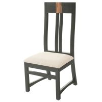 Urban Rustic Runway Dining Chair - Ebony Side Chair - Creme Linen Fabric