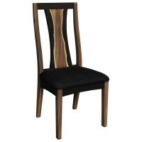Urban Rustic Slimline Upholstered Dining Chair with Wildwood Backrest and Parisian Midnight Black Leather Seat