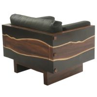 Urban Rustic Wildwood Cushioned Chair - Black Leather Cushions