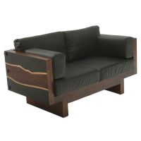 Urban Rustic Wildwood Cushioned Loveseat - Black Leather Cushions