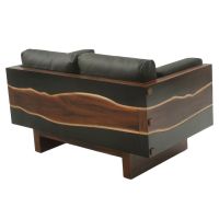 Urban Rustic Wildwood Cushioned Loveseat - Black Leather Cushions