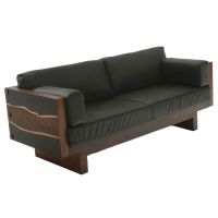 Urban Rustic Wildwood Cushioned Sofa - Black Leather Cushions