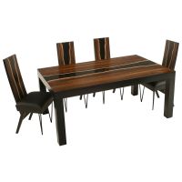 Urban Rustic Wildwood River Dining Table with Ebony River shown with Urban Rustic Wildwood Upholstered Dining Chairs