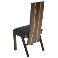 Urban Rustic Wildwood Upholstered Dining Chair - Live Edge Golden Walnut Backrest - Standard Wood Legs - Parisian Night Black Leather Upholstered Seat