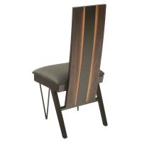 Urban Rustic Wildwood Upholstered Dining Chair - Straight Edge Golden Walnut Backrest - Metal Hairpin Legs - Parisian Night Black Leather Upholstered Seat