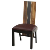 Urban Rustic Wildwood Upholstered Dining Chair - Live Edge Golden Walnut Backrest - Standard Wood Chair Legs - Burnt Umber Cypress Leather Upholstered Seat
