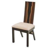 Urban Rustic Wildwood Upholstered Dining Chair - Live Edge Golden Walnut Backrest - Standard Wood Legs - Creme Linen Fabric Upholstered Seat