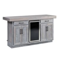 Rustic Reclaimed Barn Wood Barn Door Mini Fridge Bar - Back View - Pewter Finish - Optional Whitewash