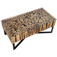Urban Organic Chic Rectangle Log Glass Top Coffee Table