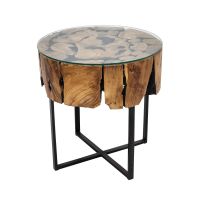 Urban Organic Chic Round Teak Glass Top End Table