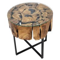 Urban Organic Chic Round Teak Glass Top End Table