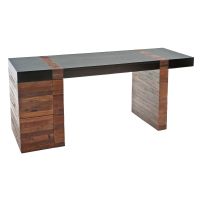 Urban Rustic Mahogany & Reclaimed Wood Office Desk 4 Drawer w/ Left Pedestal