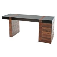 Urban Rustic Mahogany & Reclaimed Wood Office Desk 4 Drawer w/ Right Pedestal
