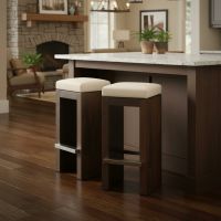 Cushioned Wood Bar Stool: Some lifestyle images are created with AI for visualization purposes. Crafted from natural solid wood, each piece is unique and will vary.