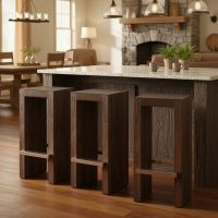 Rustic Modern Bar Stool: Some lifestyle images are created with AI for visualization purposes. Crafted from natural solid wood, each piece is unique and will vary.