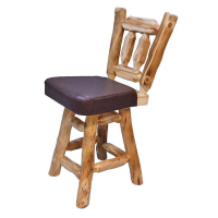 Beartooth Aspen Woodland Upholstered Log Pub Stools-Side Chair-Counter Height-24Inch-Natural Log