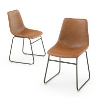 Vogue Upholstered Leather Dining Chair - Saddle Brown Leather