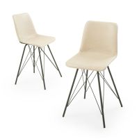 Vogue Upholstered Leather Stool - Natural Beige Leather