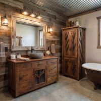 Rustic Vanity: Some lifestyle images are created with AI for visualization purposes. Crafted from natural solid wood, each piece is unique and will vary.