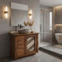 Rustic Vanity: Some lifestyle images are created with AI for visualization purposes. Crafted from natural solid wood, each piece is unique and will vary.
