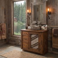 Rustic Vanity: Some lifestyle images are created with AI for visualization purposes. Crafted from natural solid wood, each piece is unique and will vary.