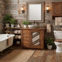 Rustic Vanity: Some lifestyle images are created with AI for visualization purposes. Crafted from natural solid wood, each piece is unique and will vary.
