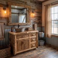 Log Vanity: Some lifestyle images are created with AI for visualization purposes. Crafted from natural solid wood, each piece is unique and will vary.