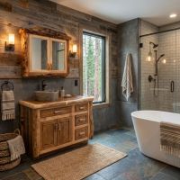 Log Vanity: Some lifestyle images are created with AI for visualization purposes. Crafted from natural solid wood, each piece is unique and will vary.