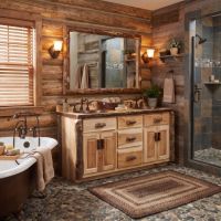 Rustic Hickory Log Vanity: Some lifestyle images are created with AI for visualization purposes. Crafted from natural solid wood, each piece is unique and will vary.