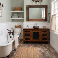 Rustic Bathroom Vanity: Some lifestyle images are created with AI for visualization purposes. Crafted from natural solid wood, each piece is unique and will vary.
