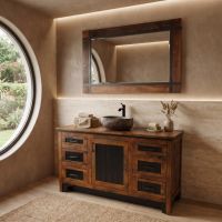 Rustic Bathroom Vanity: Some lifestyle images are created with AI for visualization purposes. Crafted from natural solid wood, each piece is unique and will vary.