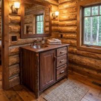 Rustic Wood Vanity: Some lifestyle images are created with AI for visualization purposes. Crafted from natural solid wood, each piece is unique and will vary.